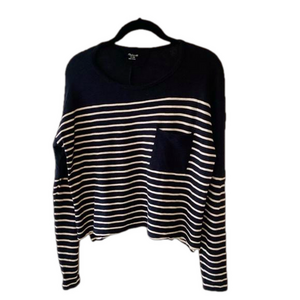 Madewell Black Cream Long Sleeve Striped Crop Top XS